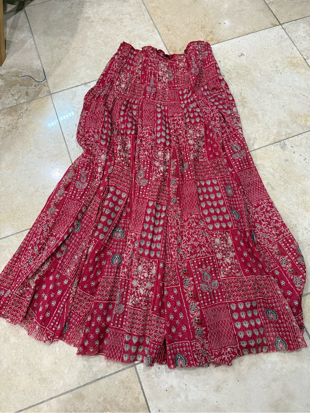 NATURAL LIFE Patchwork Maxi Skirt in Rich Red
